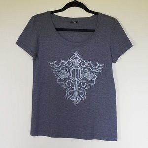 052. Grey Ladies Holographic Harley Scoop Neck T-shirt